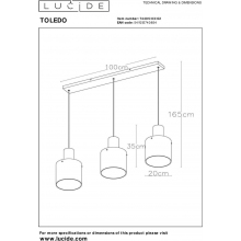 Lampa wisząca szklana potrójna Toledo III Straight Bursztyn/Miedź Lucide