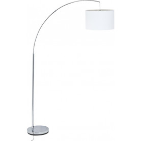 Lampa podłogowa łukowa z abażurem Clarie. Satynowy chrom, biały abażur z tkaniny. Elegancki design, stabilna podstawa, regulowana wysokość. Idealne oświetlenie salonu lub sypialni. 2