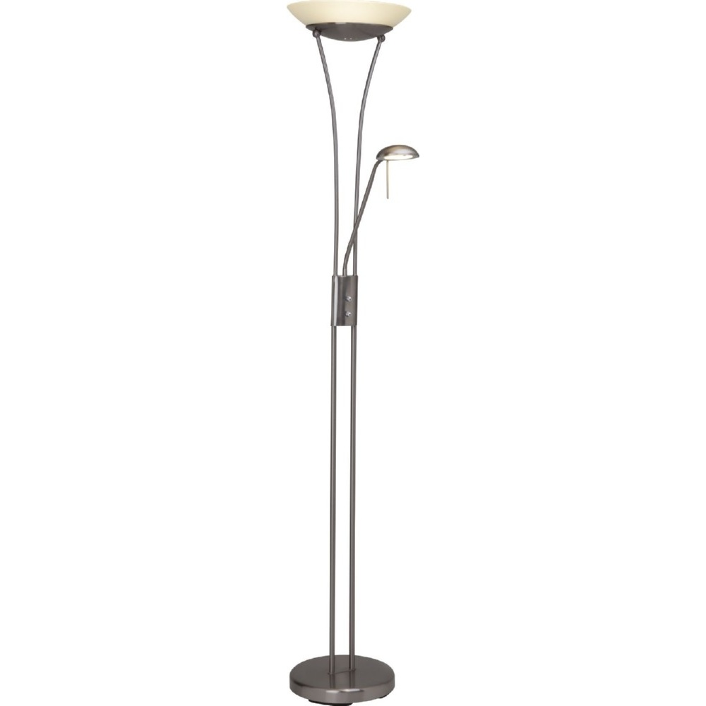 Stylizowana Lampa podłogowa szklana antyczna Finn Led Satynowy Chrom/Biała Brilliant do hotelu i restauracji.