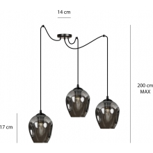 Lampa wisząca szklana potrójna "pająk" Level III czarno-miodowa Emibig