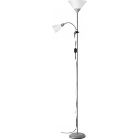 Stylizowana Lampa podłogowa z lampka do czytania Spari Srebrna/Biała Brilliant do hotelu i restauracji.