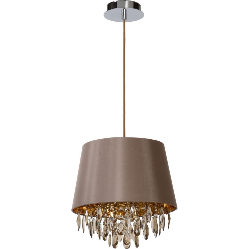 Lampa wisząca glamour z abażurem Dolti 30 Brązowoszara Lucide do sypialni, salonu i kuchni.