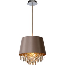 Lampa wisząca glamour z abażurem Dolti 30 Brązowoszara Lucide do sypialni, salonu i kuchni.