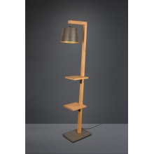 Lampa podłogowa do salonu | Lampa podłogowa drewniana z półkami Rodrigo nikiel antyczny Trio