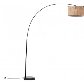 Lampa podłogowa łukowa z abażurem Wiley, jasne drewno/czarna. Elegancka lampa stojąca z rattanowym abażurem. Czarna podstawa, łukowy stelaż. Idealne oświetlenie salonu lub sypialni. Stylowy design, wysoka jakość wykonania. 2