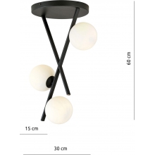Lampa sufitowa designerska szklane kule River III 30cm opal/czarny Emibig