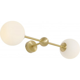 Pearl white&brass wall lamp with 2 glass spheres Aldex