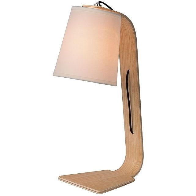 Stylowa Lampa biurkowa drewniana skandynawska Nordic Biała Lucide na biurko do gabinetu.