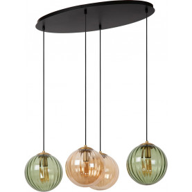 Monsaraz 95cm green&amber 4 glass globes pendant lamp Lucide