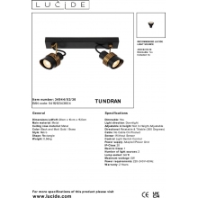 Reflektor sufitowy podwójny Tundran II czarno-mosiężny Lucide