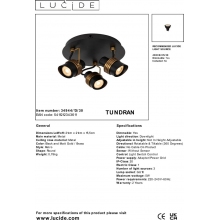 Reflektor sufitowy potrójny Tundran III czarno-mosiężny Lucide