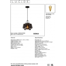 Lampa wisząca szklana retro Siska 30cm dymiona Lucide