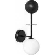 Oio white&black wall lamp with 2 glass spheres and wood Ummo