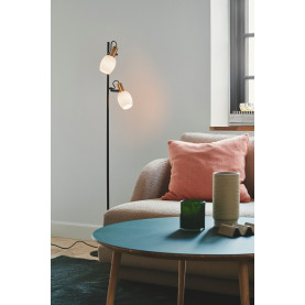 Lampa podłogowa retro 2 punktowa Arild biały/czarny/mosiądz Nordlux