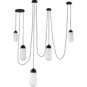 Lampa wisząca szklana 5 punktowa "pająk" Ellipse 170cm biało-czarna