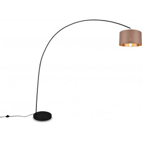 Lampa łukowa z abażurem Mansur, beżowo-brązowy/czarny. Elegancka lampa stojąca Trio o smukłej, łukowatej konstrukcji. Czarna podstawa i stelaż, abażur z beżowo-brązową tkaniną i złotym wnętrzem. Idealne oświetlenie salonu lub sypialni. 2