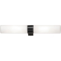 Robs 40cm opal&black glass wall lamp above the mirror in the bathroom