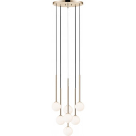 Lampa wisząca 7 szklanych kul Arcturus 46cm mleczne szkło / francuskie złoto Zumaline