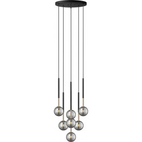 Lampa wisząca 7 szklanych kul Arcturus 46cm czarny mat / francuskie złoto / szkło chrom Zumaline