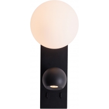Kinkiet szklana kula z lampką do czytania i włącznikiem Atom LED opal / czarny MaxLight
