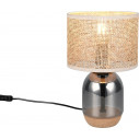 Tara 20cm H32cm chrome table lamp on glass base with woven shade Trio