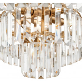 Żyrandol kryształowy glamour Revero 50cm Maytoni. Złoty, przezroczyste kryształy, okrągły kształt, na łańcuchu. Elegancki design, idealny do salonu lub jadalni. Piękne, precyzyjnie oszlifowane kryształy. Wysoka jakość wykonania. 2