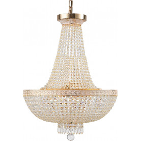 Żyrandol kryształowy wiszący Bella 50cm złoty Maytoni. Elegancki żyrandol glamour złoty, z kryształowymi elementami. Piękny, pałacowy design. Idealny do salonu lub jadalni. Złote wykończenie, łańcuch. Średnica 50cm. 2