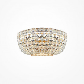 Kinkiet kryształowy Basfor Maytoni - plafon kryształowy złoty. Elegancki kinkiet ścienny z przejrzystymi kryształkami i złotą oprawą. Idealny do wnętrz glamour. Wykończenie złote, kształt półokrągły. Dodaj blasku swojemu wnętrzu! 2