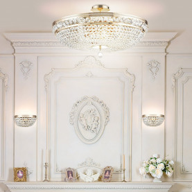 Plafon kryształowy Ottilia 65cm, złoty glamour. Przeźroczyste kryształy i złota rama. Elegancki plafon na żarówki, idealny do salonu lub sypialni. Średnica 65cm. Marka Maytoni. 2