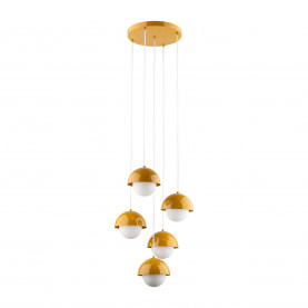 Lampa wisząca 5 punktowa ze szklanymi kulami Bono Ochra 32cm żółty / biały TK Lighting