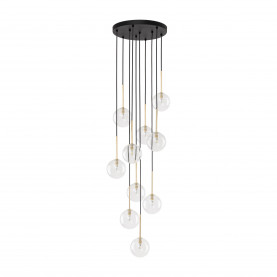 Lampa wisząca / żyrandol szklany 10 kul Nilos 42cm przeźroczysty / złoty / czarny TK Lighting