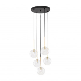 Lampa wisząca / żyrandol szklany 5 kul Nilos 35cm przeźroczysty / złoty / czarny TK Lighting