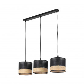 Lampa boho 3 punktowa na listwie Paglia New 60cm czarny / plecionka TK Lighting