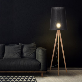 Lampa stojąca trójnóg drewniana Walz 175cm TK Lighting. Elegancka lampa z czarnym abażurem z tkaniny i trójnożną podstawą z jasnego drewna.  Wysokość 175cm.  Nowoczesny design, idealna do salonu lub sypialni. 2