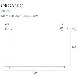 Lampa wisząca podłużna liniowa Organic LED 100cm chrom MaxLight 2
