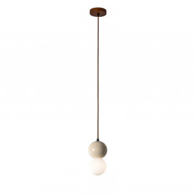 Lampa wisząca szklana kula Bilo 10cm trawertyn / biały / drewno Yaskr
