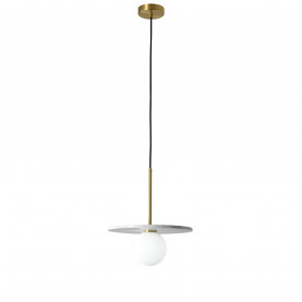 Lampa wisząca kula z marmurowym dyskiem Bilo 30cm biały / mosiądz Yaskr