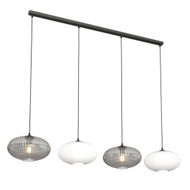 Lampa szklana z ryflowanymi kloszami Coco IV 140cm opal / grafit lustrzany Emibig
