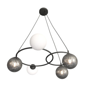 Żyrandol szklane kule Libra V 70cm grafit lustrzany / opal / czarny Emibig