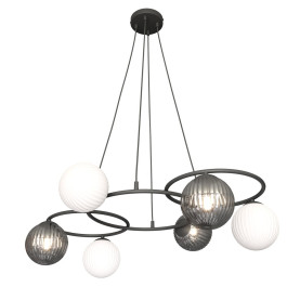 Żyrandol szklane kule Libra VI 88cm grafit lustrzany / opal / czarny Emibig