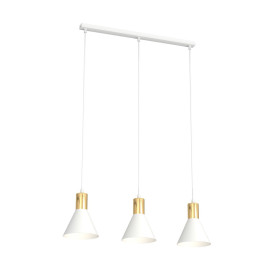 Lampa wisząca 3 stożki na listwie Rosa III 60cm biało-złota Emibig
