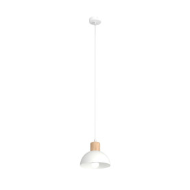 Lampa wisząca metalowa z drewnem Seco 18cm biała Emibig