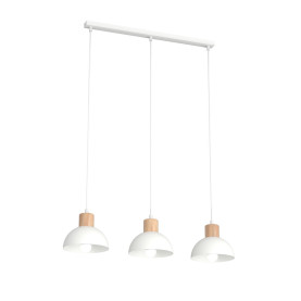 Lampa wisząca metalowa z drewnem Seco III 60cm biała Emibig