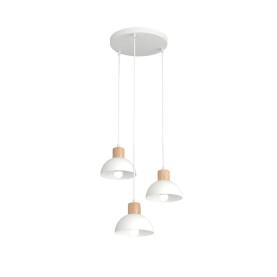 Lampa wisząca metalowa z drewnem Seco III Prem 30cm biała Emibig