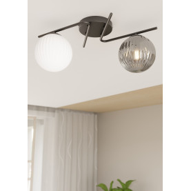 Plafon szklane kule ryflowane Vespa II 48cm opal / grafit lustrzany Emibig