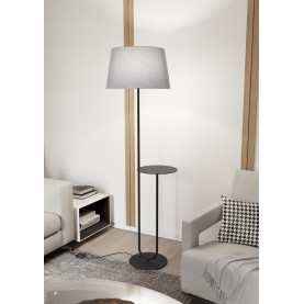 Lampa podłogowa z abażurem i stolikiem Hotel szary / czarny Emibig
