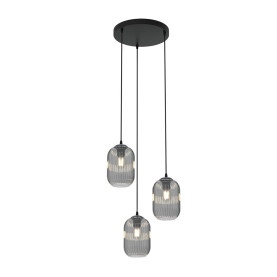 Lampa wisząca szkło ryflowane Verdi III Prem 30cm grafit lustrzany Emibig