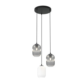 Lampa wisząca szkło ryflowane Verdi III Prem 30cm grafit lustrzany / opal Emibig