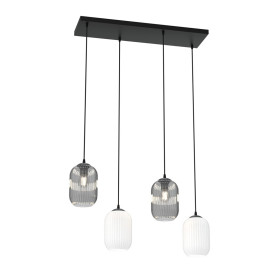 Lampa wisząca szkło ryflowane Verdi IV 70cm grafit lustrzany / opal Emibig