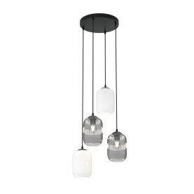 Lampa wisząca szkło ryflowane Verdi IV Prem 30cm grafit lustrzany / opal Emibig